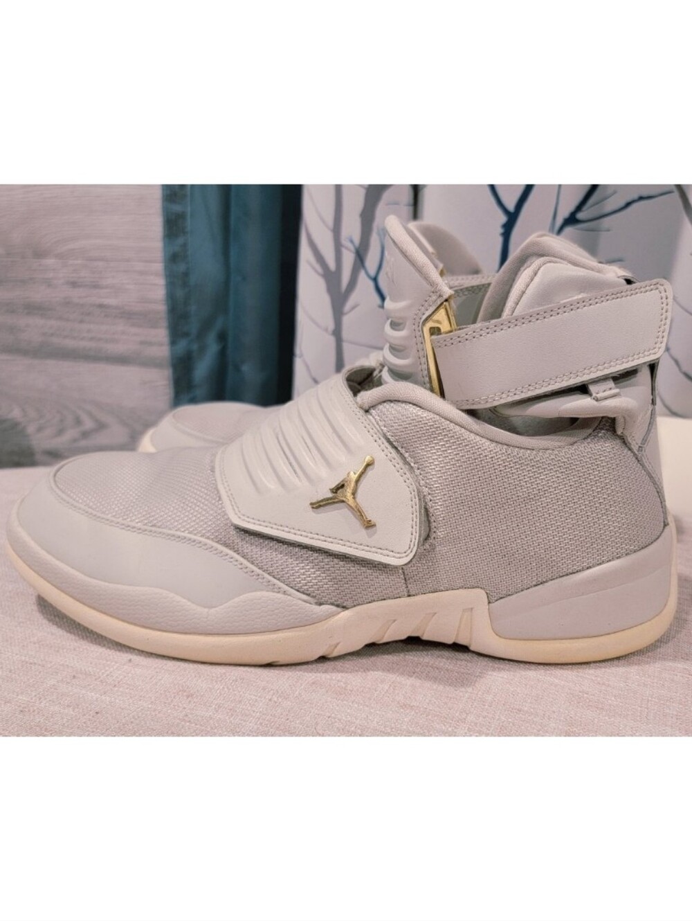 Jordan Gold-Accented Light Gray Strap Sneakers